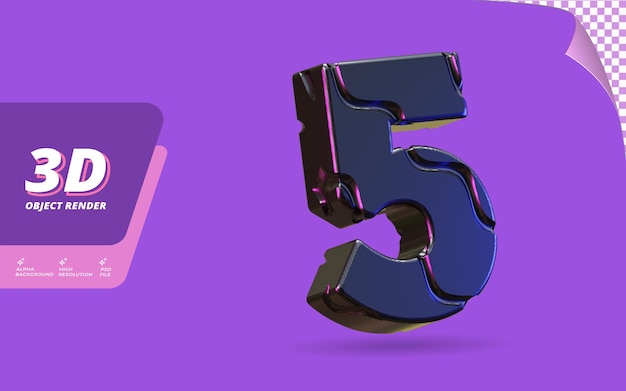 Nummer vijf, nummer 5 in 3d render geïsoleerd met abstracte metalen zwarte draad textuur ontwerp illustratie