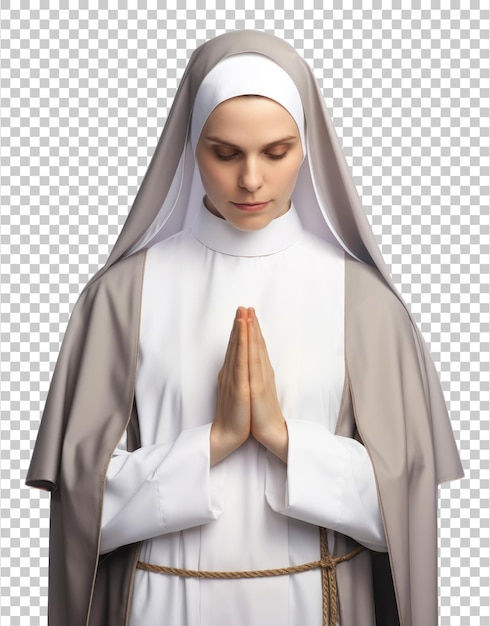 PSD nun praying isolated on transparent background