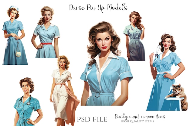 PSD nurse pinup illustration pin up model nurse fashion dress