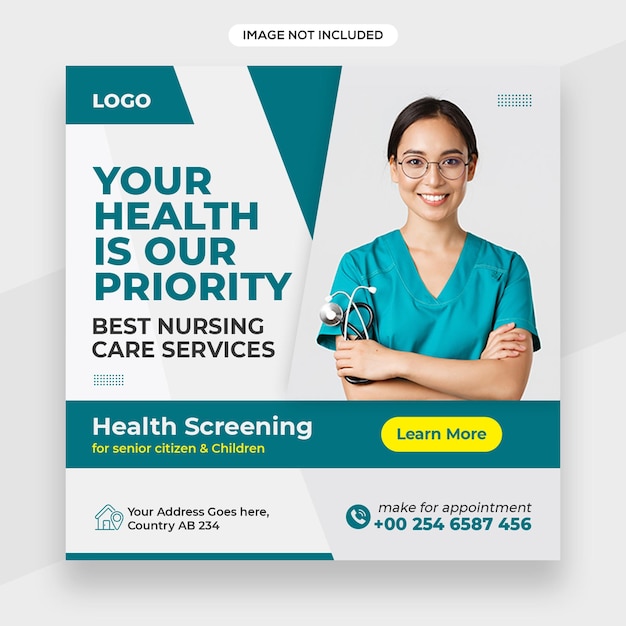 Nurse related social media post banner or square flyer template or facebook cover template