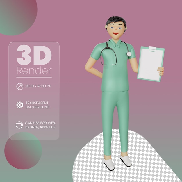 レポート3dイラストを示す看護師