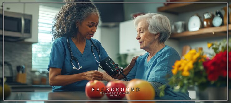 PSD a nurse takes a patients blood pressure in their home