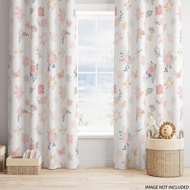 PSD nursery long curtains mockup