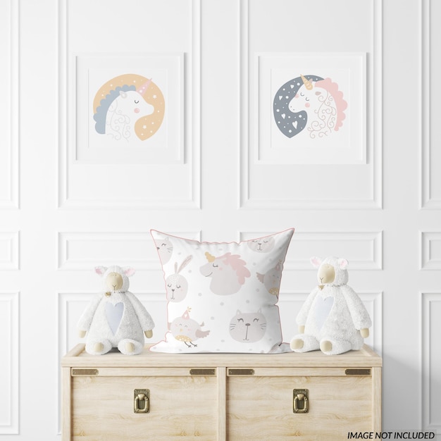 Nursery throw pillow and frame mockups