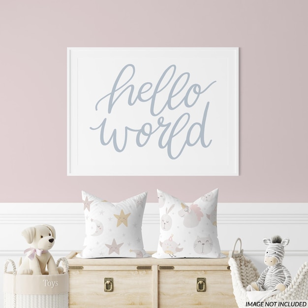 PSD nursery throw pillows and landscape frame mockup