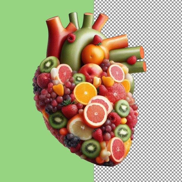 PSD nutritious fruit heart in human shape png