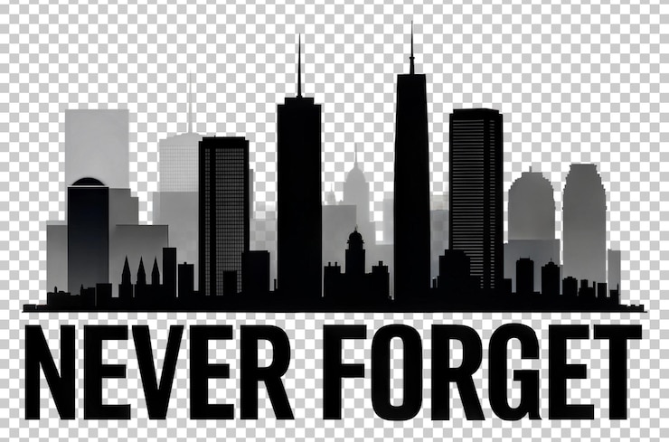 PSD nyc skyline with tribute message shown isolated on transparent background