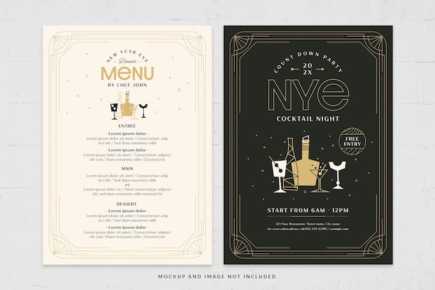 PSD Шаблон nye new year cocktail night menu для барного мероприятия в psd v1