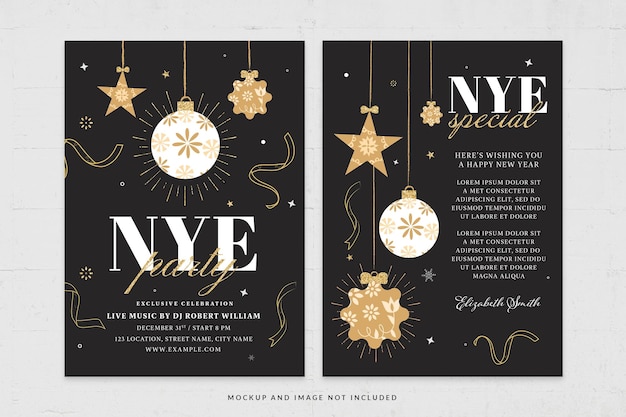 Nye new year party event flyer template in psd