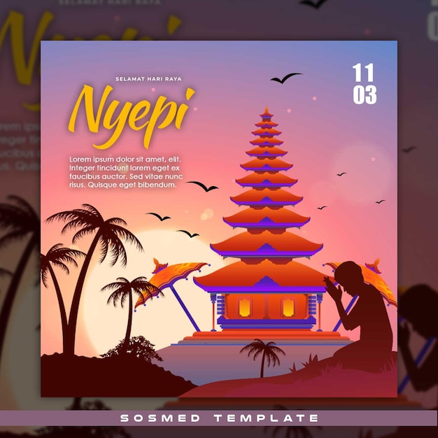 PSD il modello di social media del giorno di nyepi con uno sfondo elegante