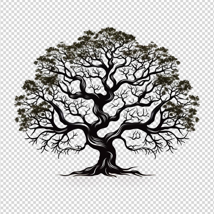 PSD oak tree roots silhouette isolated