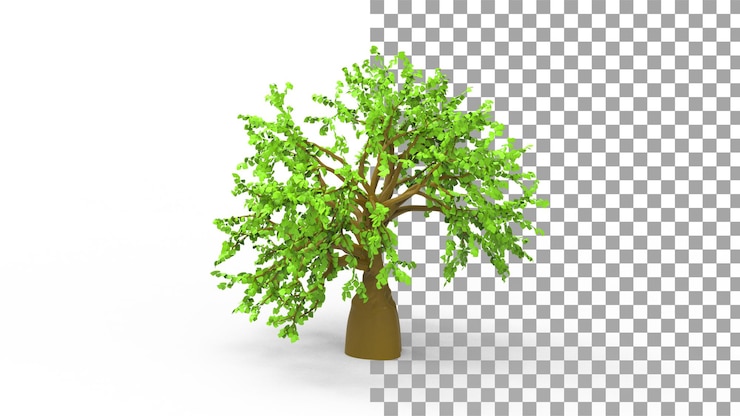 PSD oak tree with heave leaf with shadow 3d render