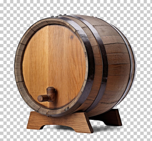 PSD oak wooden wine barrel with tap isolated on transparent background png psd