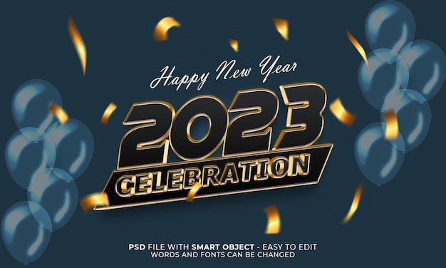 Obchody szczęśliwego nowego roku 2023 z edytowalnym efektem tekstowym w stylu 3d
