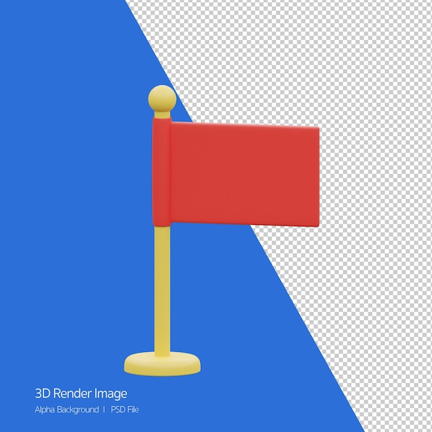 PSD obiekt 3d renderowanie ikony flagi na białym tle.