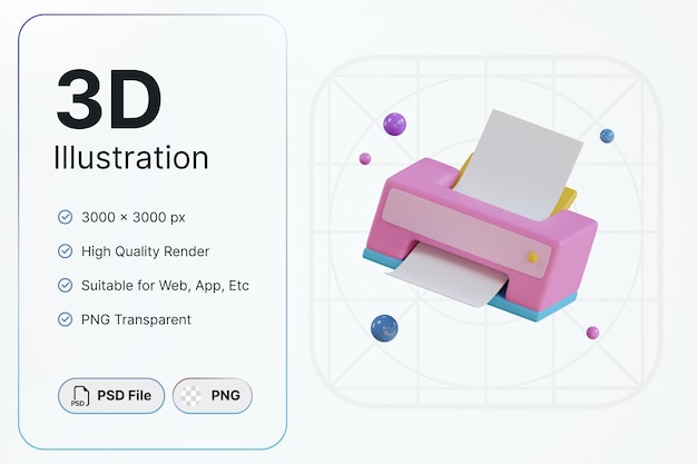 PSD obiekt drukarki renderowania 3d dla nowoczesnych aplikacji projektowych i sieci web