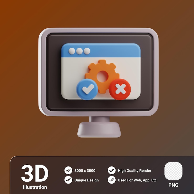 PSD object computer programming software testing 3d illustration