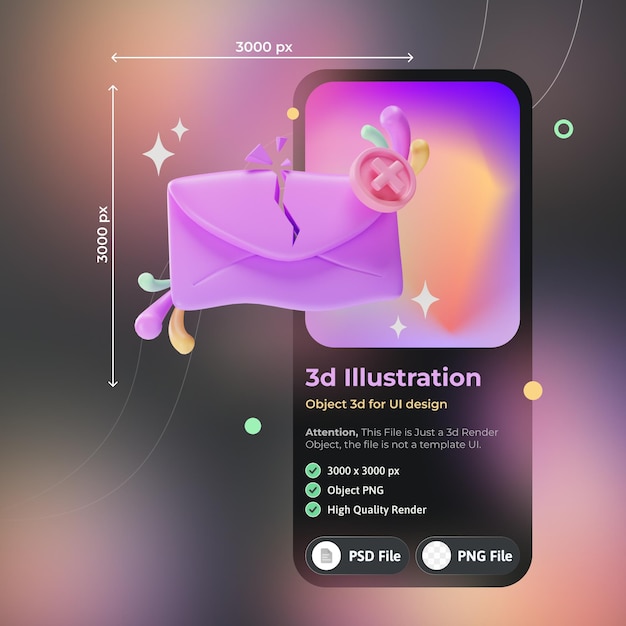 Object Element UI Сломанная электронная почта 3d иллюстрация