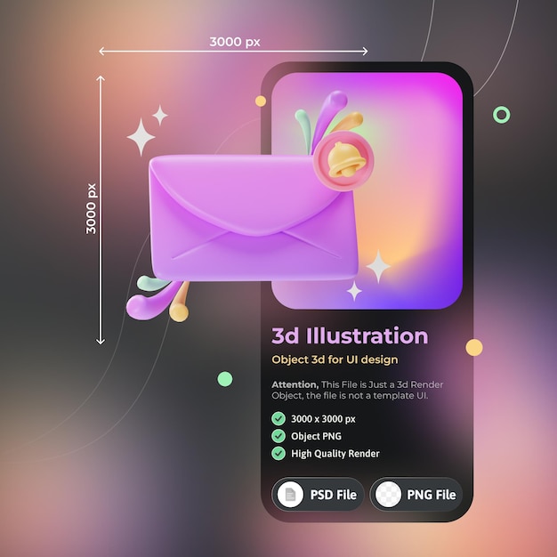 Object element ui email notification 3d illustration