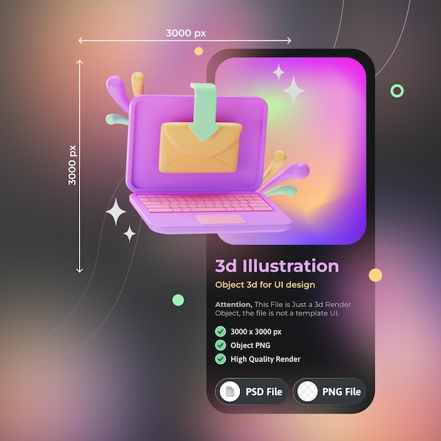 Object element ui incoming mail 3d illustration