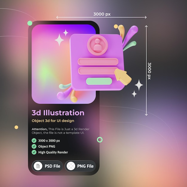 Object element ui login 3d illustratie
