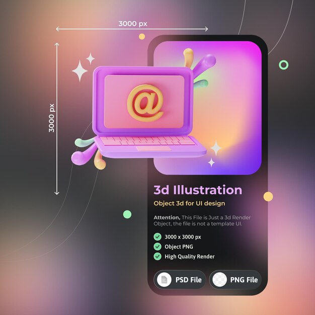 PSD 3d иллюстрация почтового интерфейса object element ui