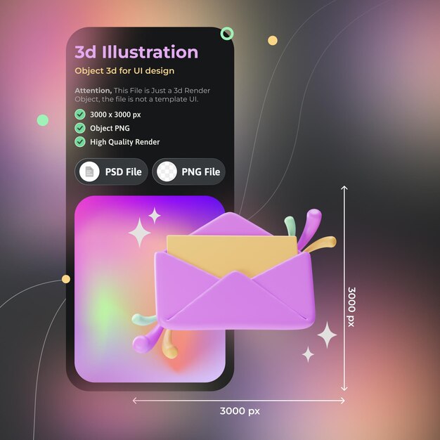 Ui elemento oggetto apri l'illustrazione 3d dell'e-mail