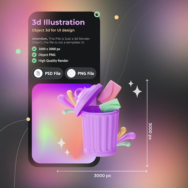 Object element ui trash с буквенной 3d иллюстрацией