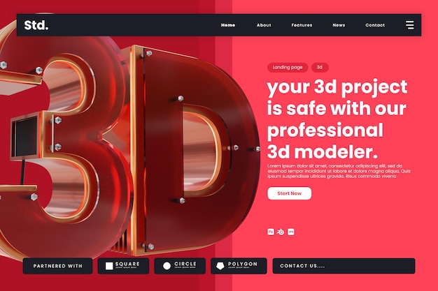 PSD object modeling company landing page