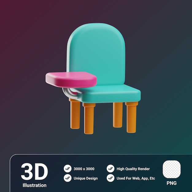 Object Teenager School Desk 3D Illustration