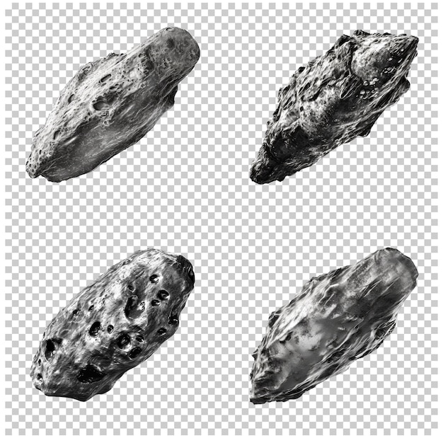 PSD oblong asteroid set isolated on transparent background