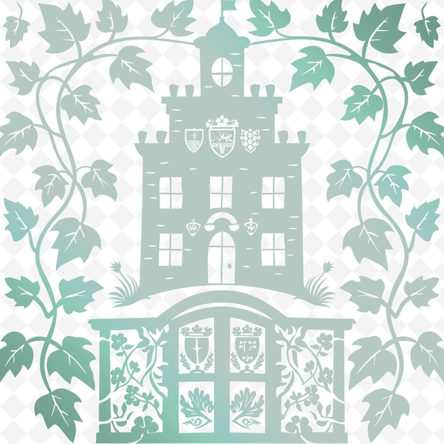 PSD obraz domu domowego z bluszczem i grzbietami bluszcz wspina się po ilustracji kolekcja motywów dekoracyjnych