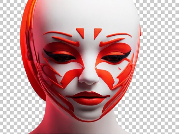 PSD obraz neonowo-czerwonej abstrakcyjnej twarzy, która wygląda jak na białym tle