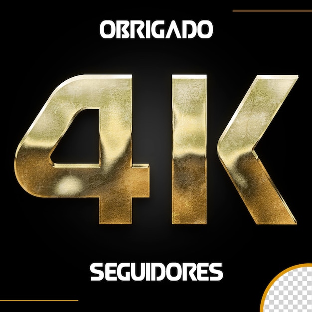 PSD obrigado 4k seguidores elemento 3d dourado dla composição psd