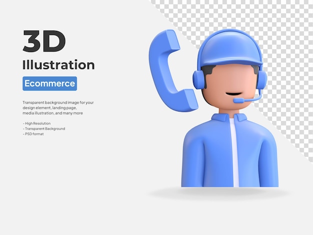 Obsługa Klienta Telefon E Commerce Ikona 3d Render Ilustracja