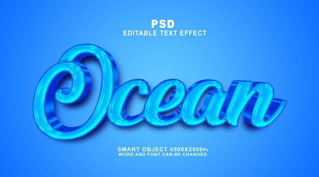 PSD oceaan 3d bewerkbaar teksteffect psd-sjabloon met schattige achtergrond