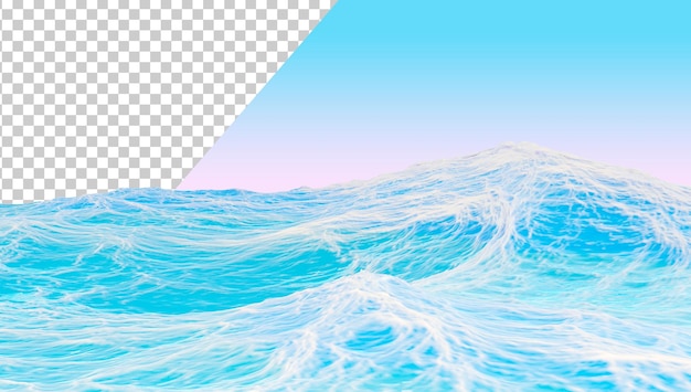 Oceaan horizon geïsoleerd op een witte achtergrond Zee landschap 3d render Realistische zee golven