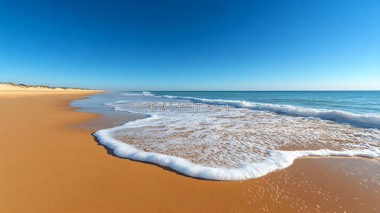 PSD oceaangolf schuim op zandstrand onder blauwe lucht
