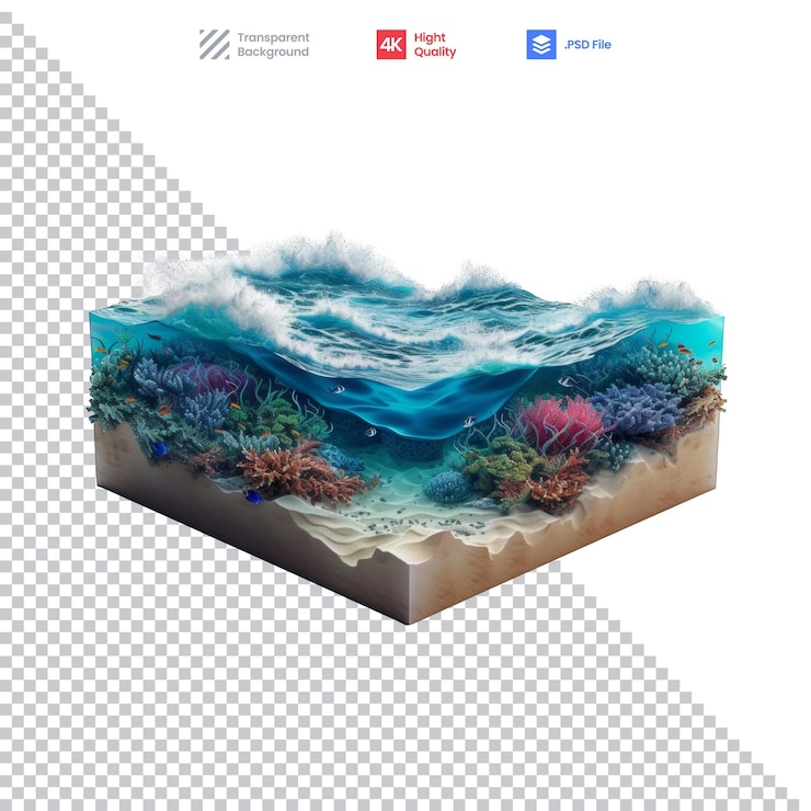 PSD oceaanlandschap met golven en koralen