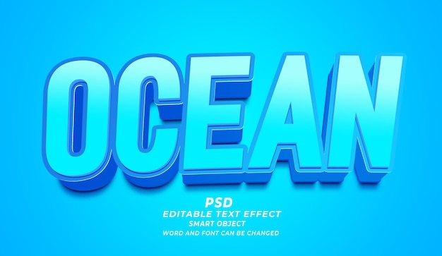 PSD ocean 3d editable photoshop text effect style with premium background
