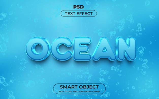 Ocean 3d editable text effect style Premium psd Template with background