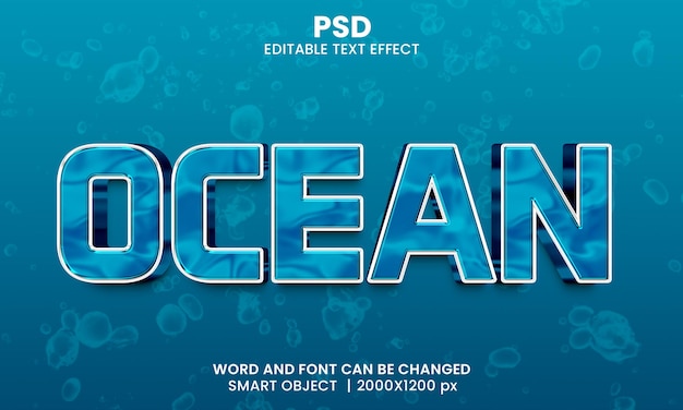 Ocean 3d edytowalny efekt tekstowy Premium Psd z tłem