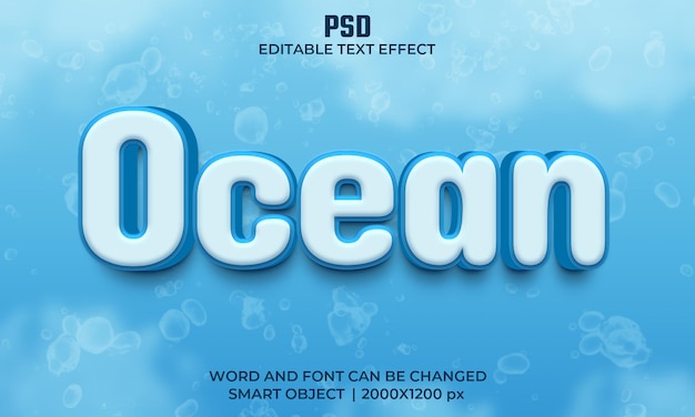 Ocean 3d Edytowalny Efekt Tekstowy Premium Psd Z Tłem