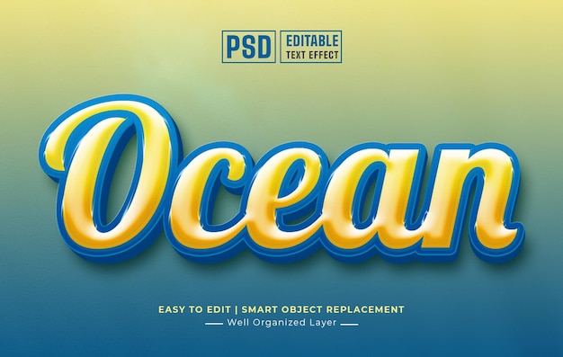 Ocean 3d-stijl teksteffect bewerkbare sjabloon