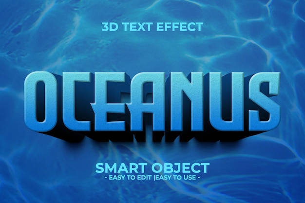 PSD effetto stile testo oceano 3d, alfabeto di caratteri blu