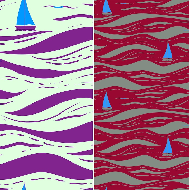 PSD ocean breeze with sailboat silhouette arranged in a free flo nature pattern vector designs