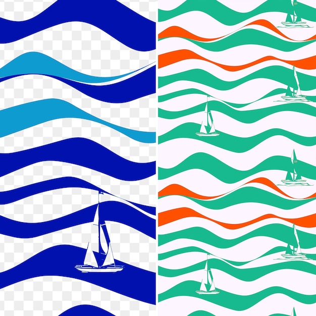 PSD ocean breeze with sailboat silhouette arranged in a free flo seamless pattern tile world ocean day