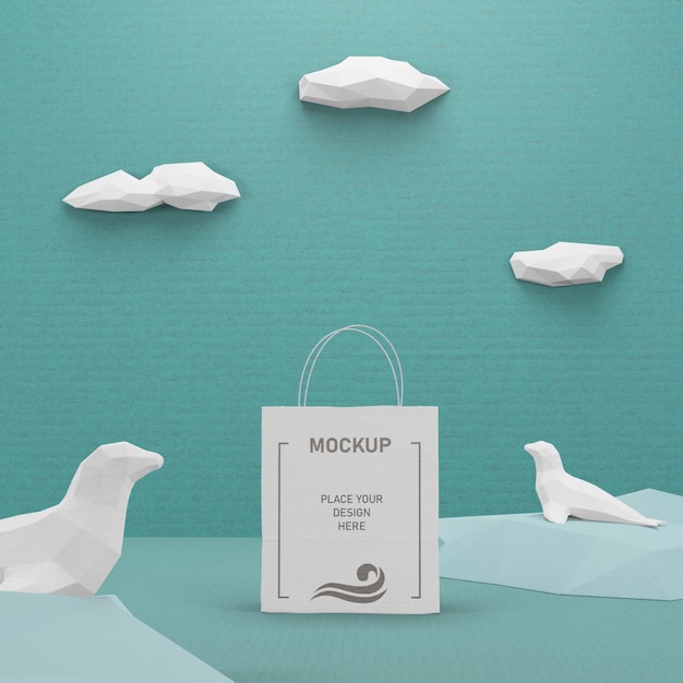 PSD ocean day paper bag kraft with mock-up