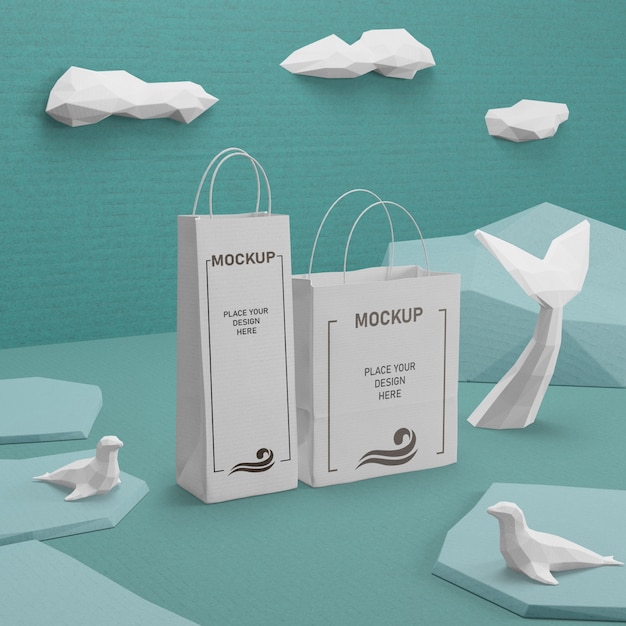 PSD ocean day paper bags with mock-up