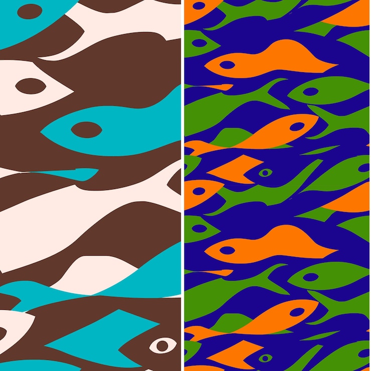 PSD ocean depth with fish silhouette arranged in a mysterious pa nature pattern vector designs